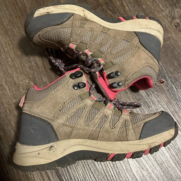 Bearpaw Corsica Hiking Boots Taupe Suede Pink Lace Up Waterproof Kids Sz 2 - Picture 3 of 16